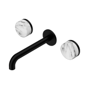 Nero Serenity Wall Basin Set 185mm Spout With Arabescato Corchia Handle, Matte Black
