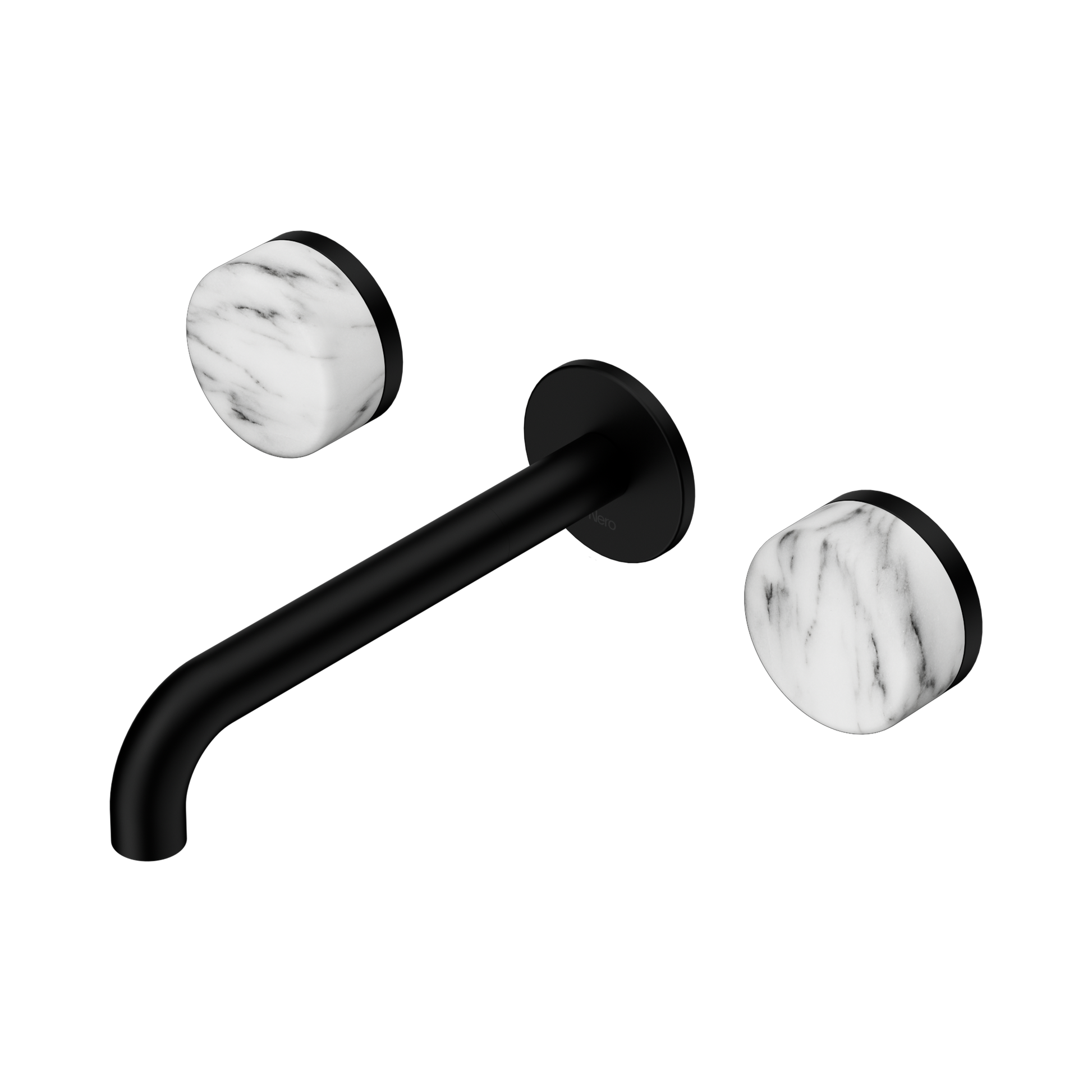 Nero Serenity Wall Basin Set 185mm Spout With Arabescato Corchia Handle, Matte Black