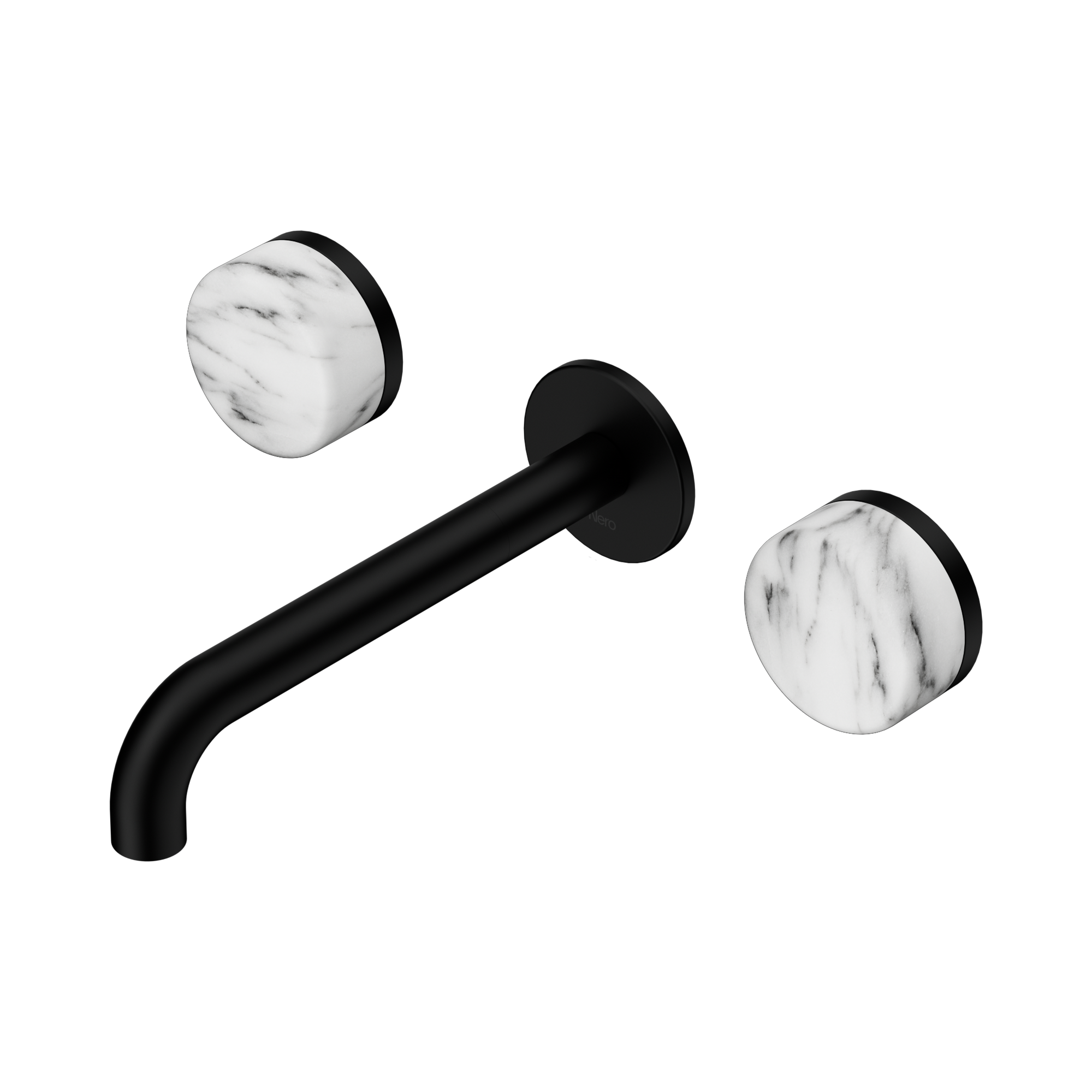 Nero Serenity Wall Basin Set 185mm Spout With Arabescato Corchia Handle, Matte Black