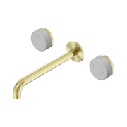 Nero Serenity Wall Basin Set 220mm Spout With Carrara Handle, Brushed Gold