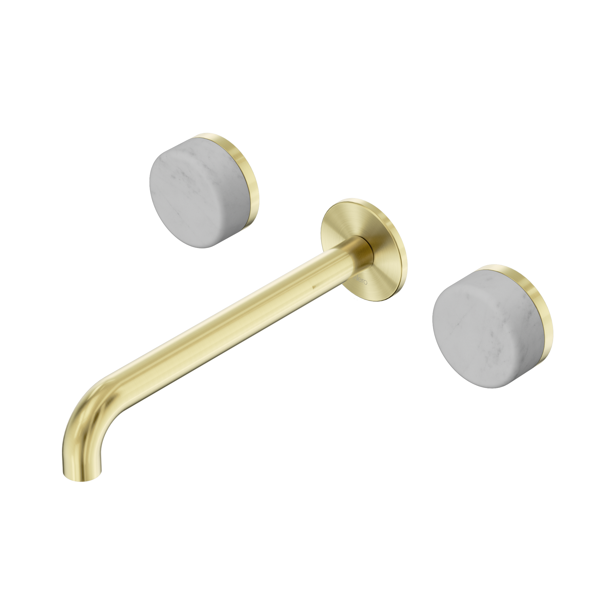 Nero Serenity Wall Basin Set 220mm Spout With Carrara Handle, Brushed Gold