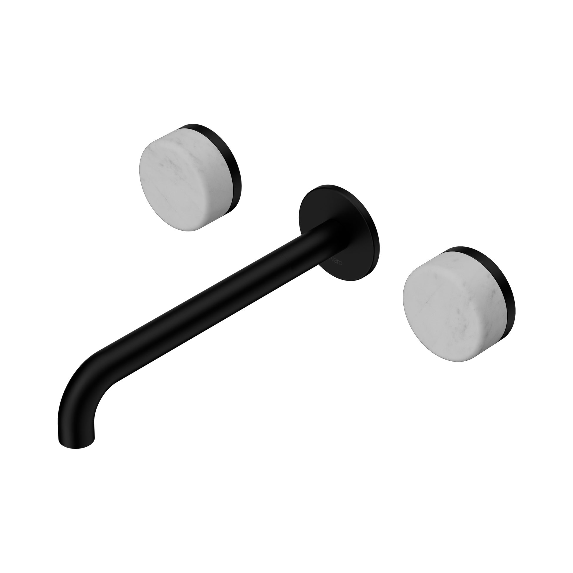 Nero Serenity Wall Basin Set 220mm Spout With Carrara Handle, Matte Black