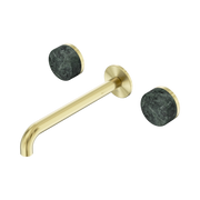 Nero Serenity Wall Basin Set 220mm Spout With Verde Alpi Handle, Brushed Gold