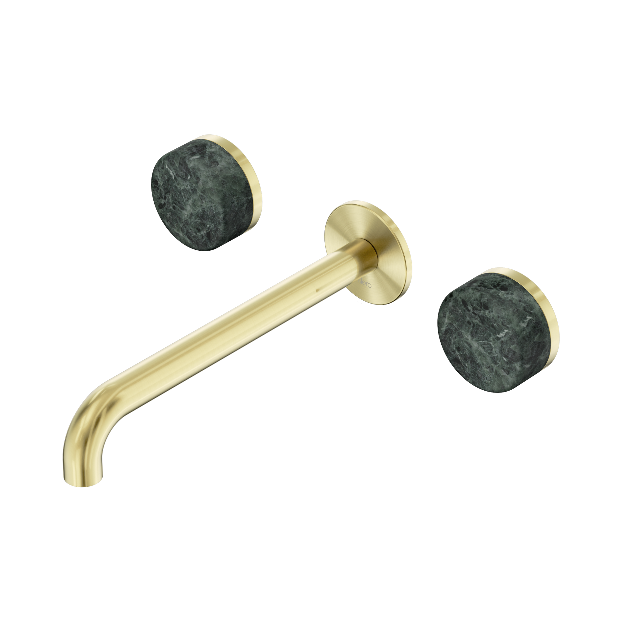 Nero Serenity Wall Basin Set 220mm Spout With Verde Alpi Handle, Brushed Gold