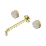Nero Serenity Wall Basin Set 220mm Spout With Rome Travertine Handle, Brushed Gold