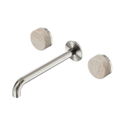 Nero Serenity Wall Basin Set 220mm Spout With Rome Travertine Handle, Brushed Nickel