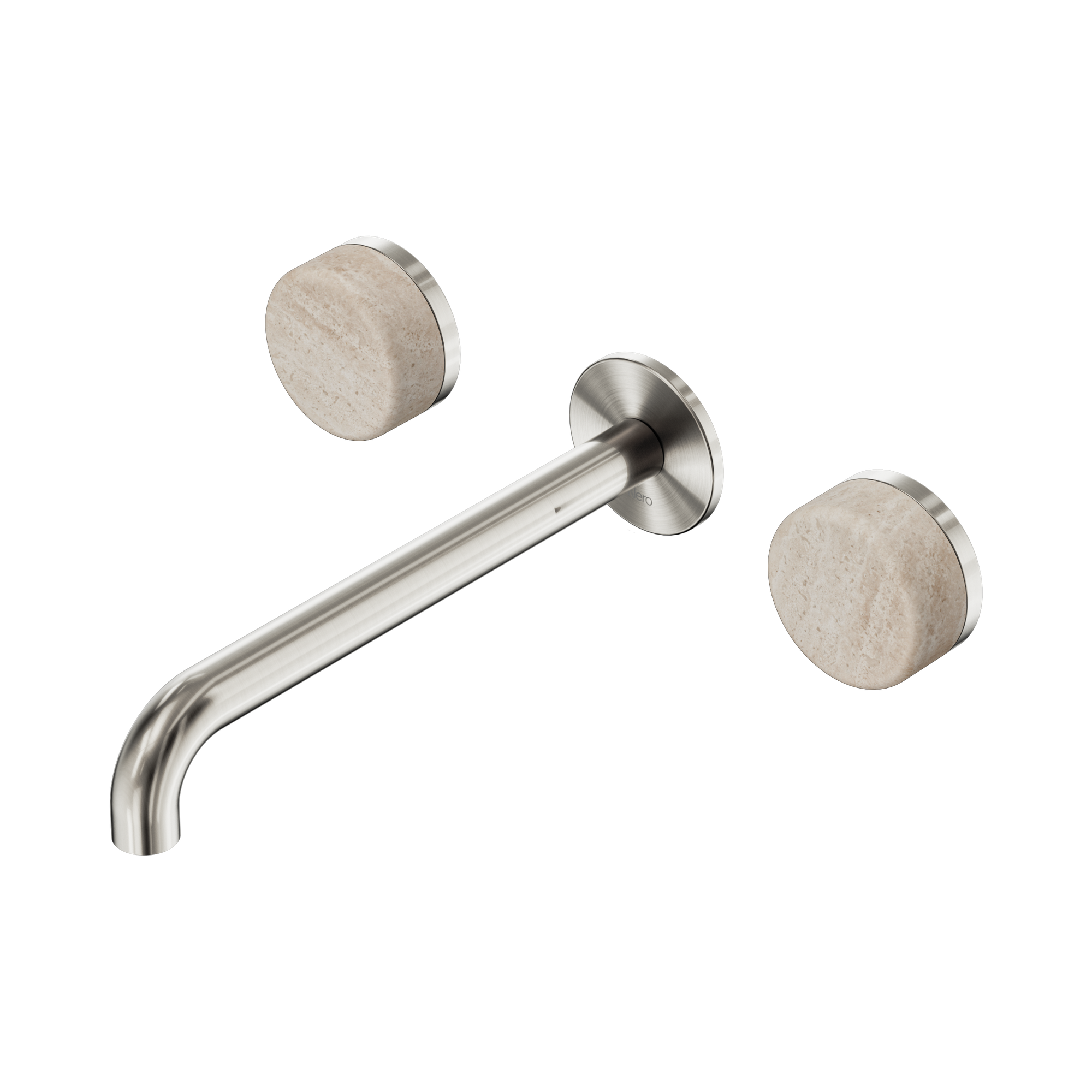 Nero Serenity Wall Basin Set 220mm Spout With Rome Travertine Handle, Brushed Nickel