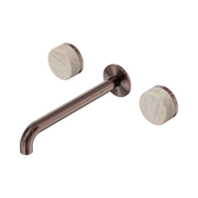 Nero Serenity Wall Basin Set 220mm Spout With Rome Travertine Handle, Brushed Bronze