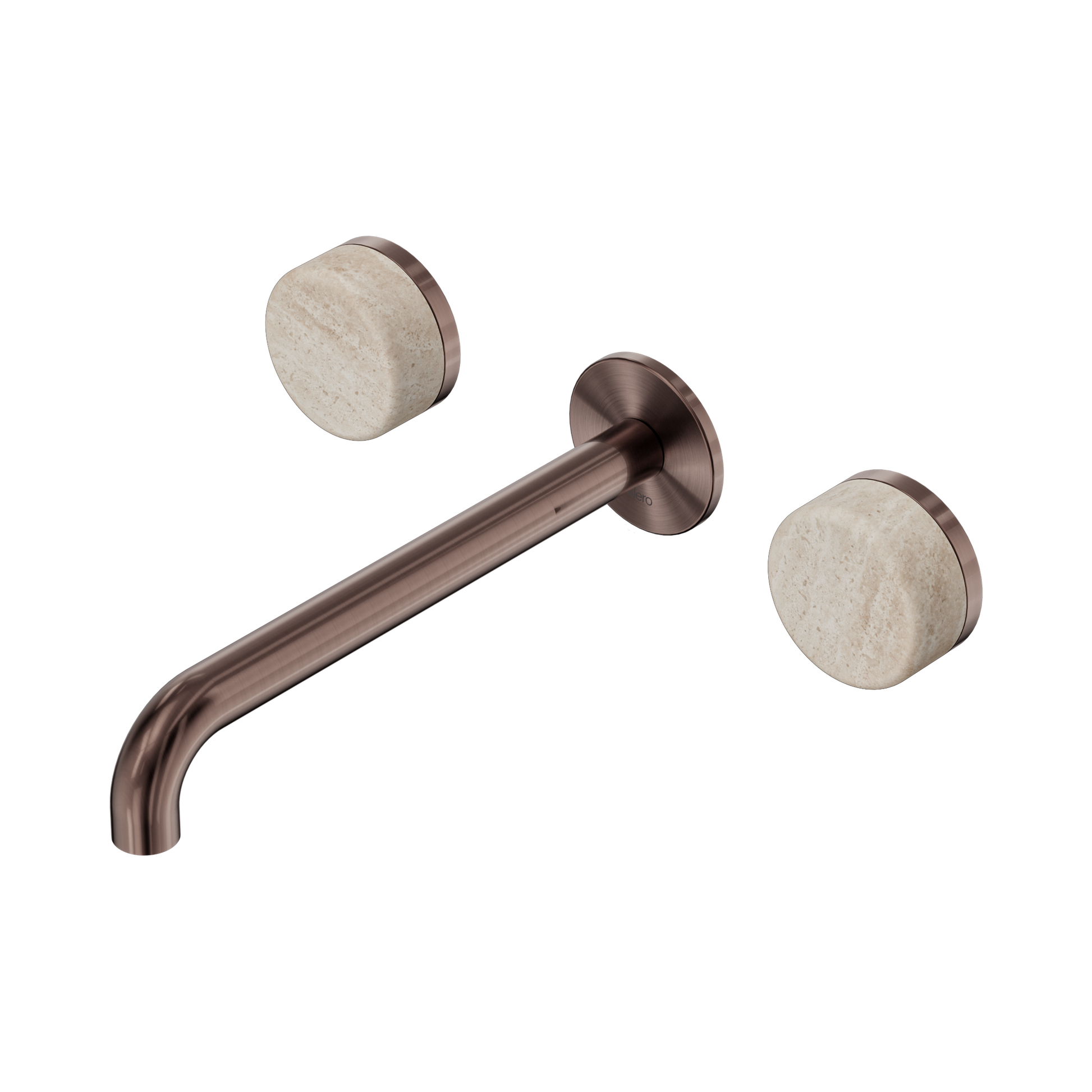 Nero Serenity Wall Basin Set 220mm Spout With Rome Travertine Handle, Brushed Bronze