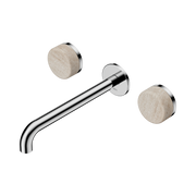 Nero Serenity Wall Basin Set 220mm Spout With Rome Travertine Handle, Chrome
