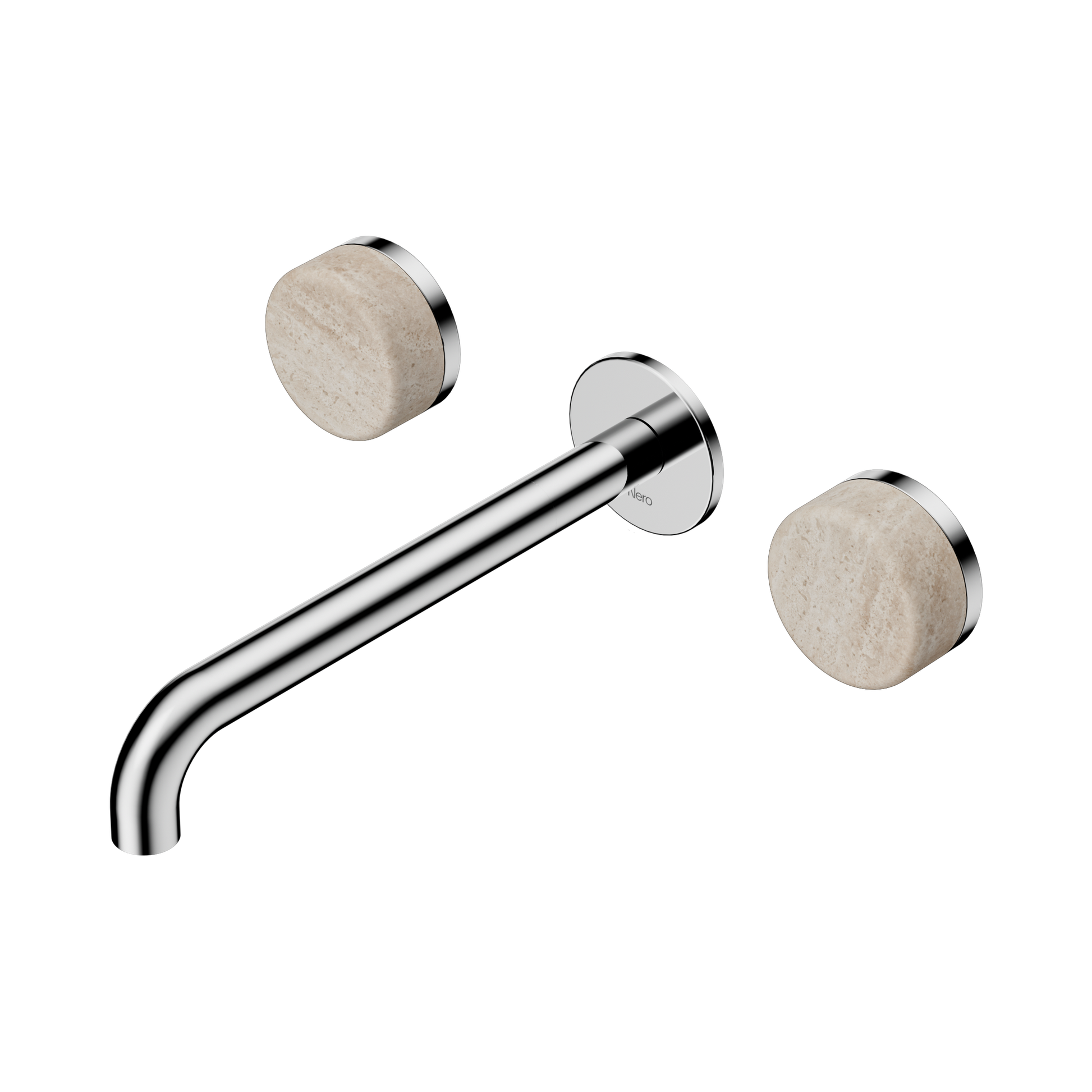 Nero Serenity Wall Basin Set 220mm Spout With Rome Travertine Handle, Chrome
