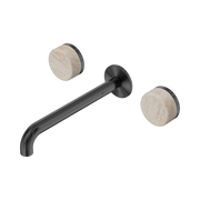 Nero Serenity Wall Basin Set 220mm Spout With Rome Travertine Handle, Gun Metal