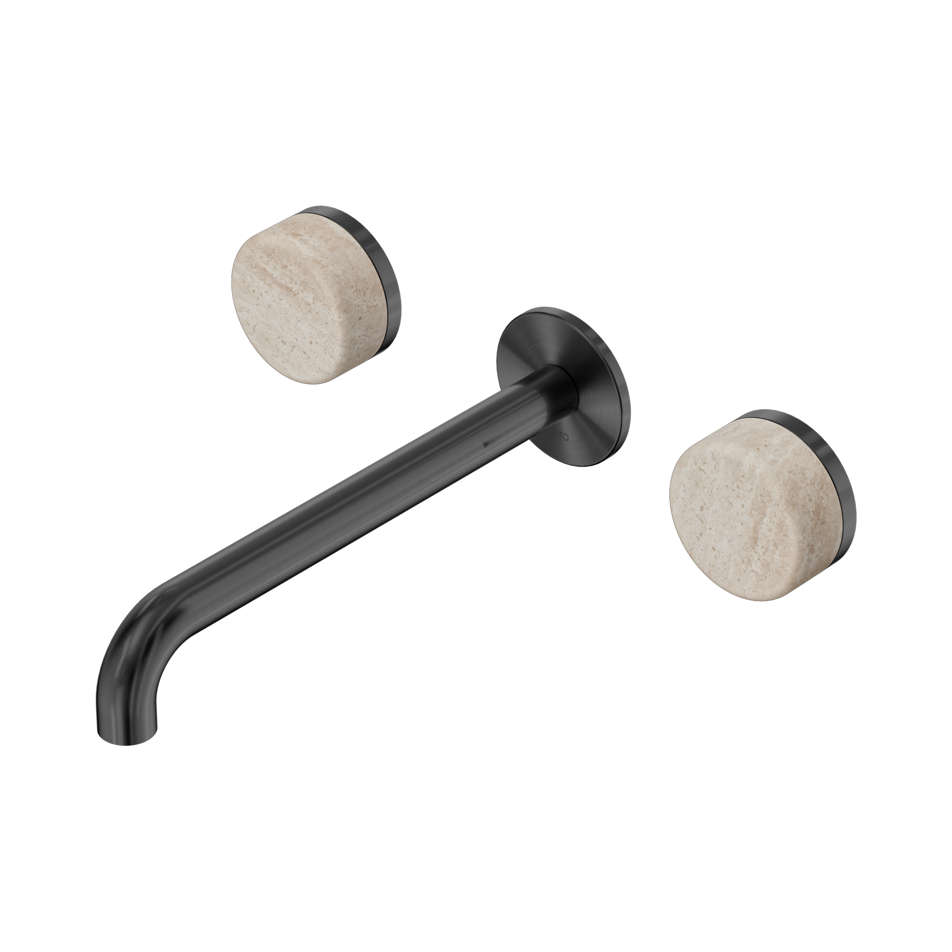 Nero Serenity Wall Basin Set 220mm Spout With Rome Travertine Handle, Gun Metal