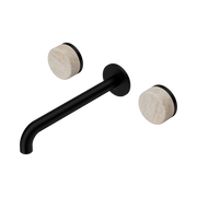 Nero Serenity Wall Basin Set 220mm Spout With Rome Travertine Handle, Matte Black