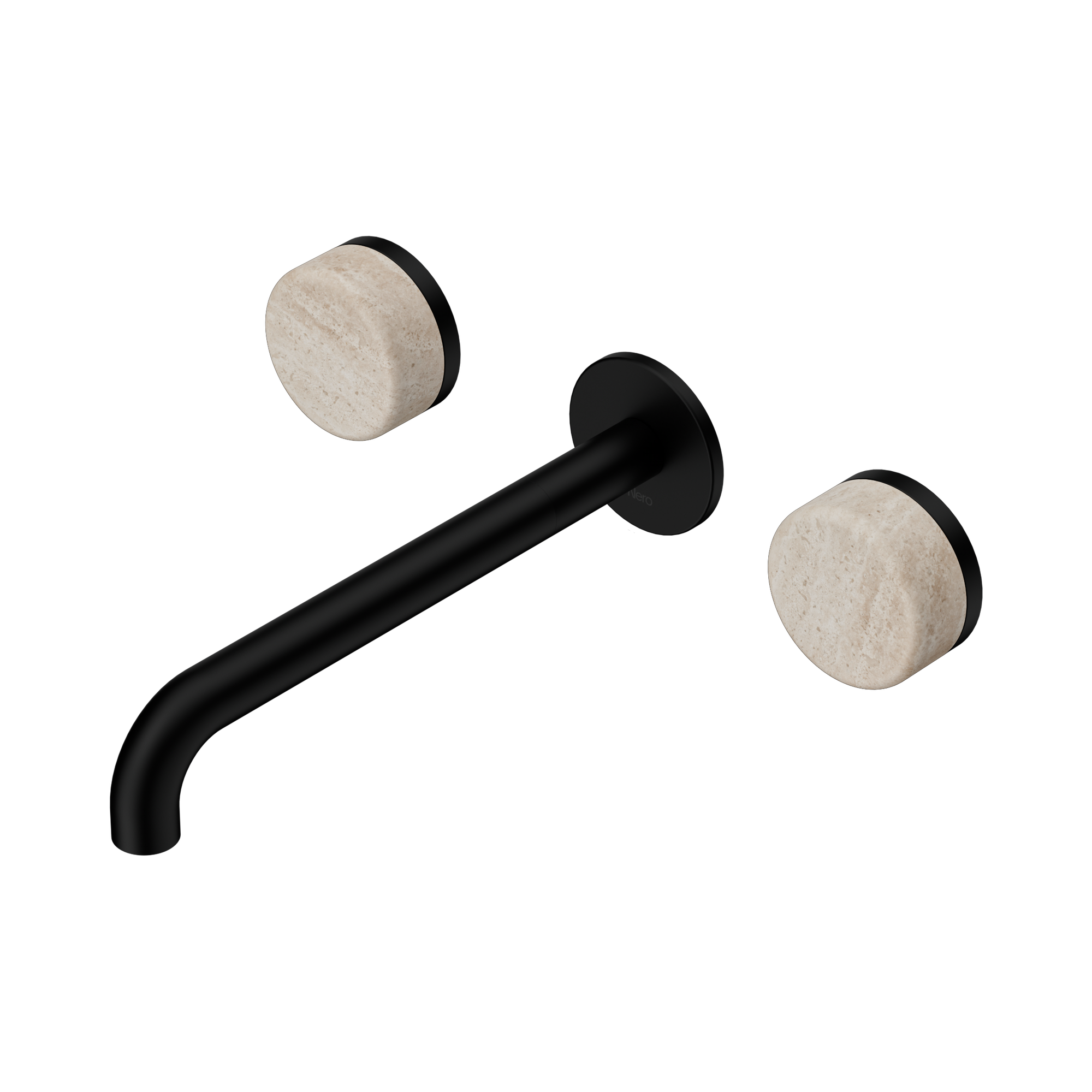 Nero Serenity Wall Basin Set 220mm Spout With Rome Travertine Handle, Matte Black