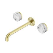 Nero Serenity Wall Basin Set 220mm Spout With Arabescato Corchia Handle, Brushed Gold