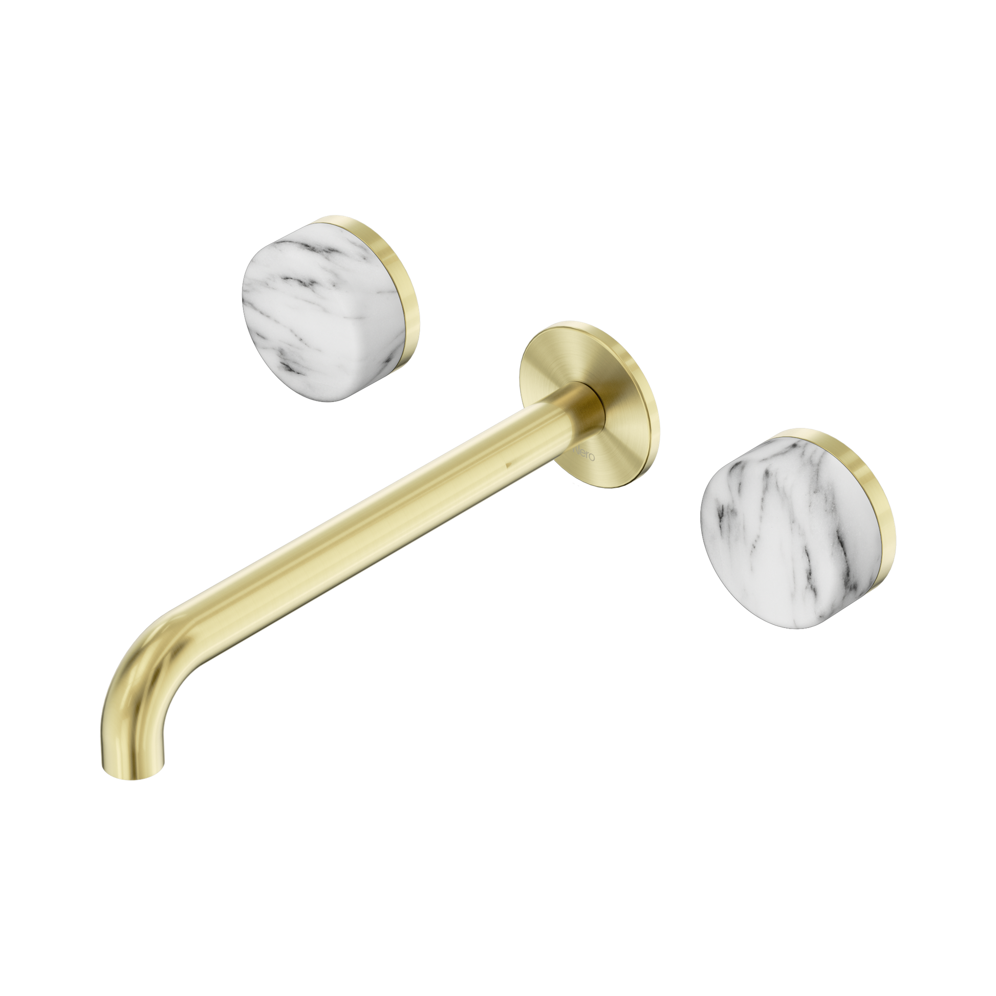 Nero Serenity Wall Basin Set 220mm Spout With Arabescato Corchia Handle, Brushed Gold