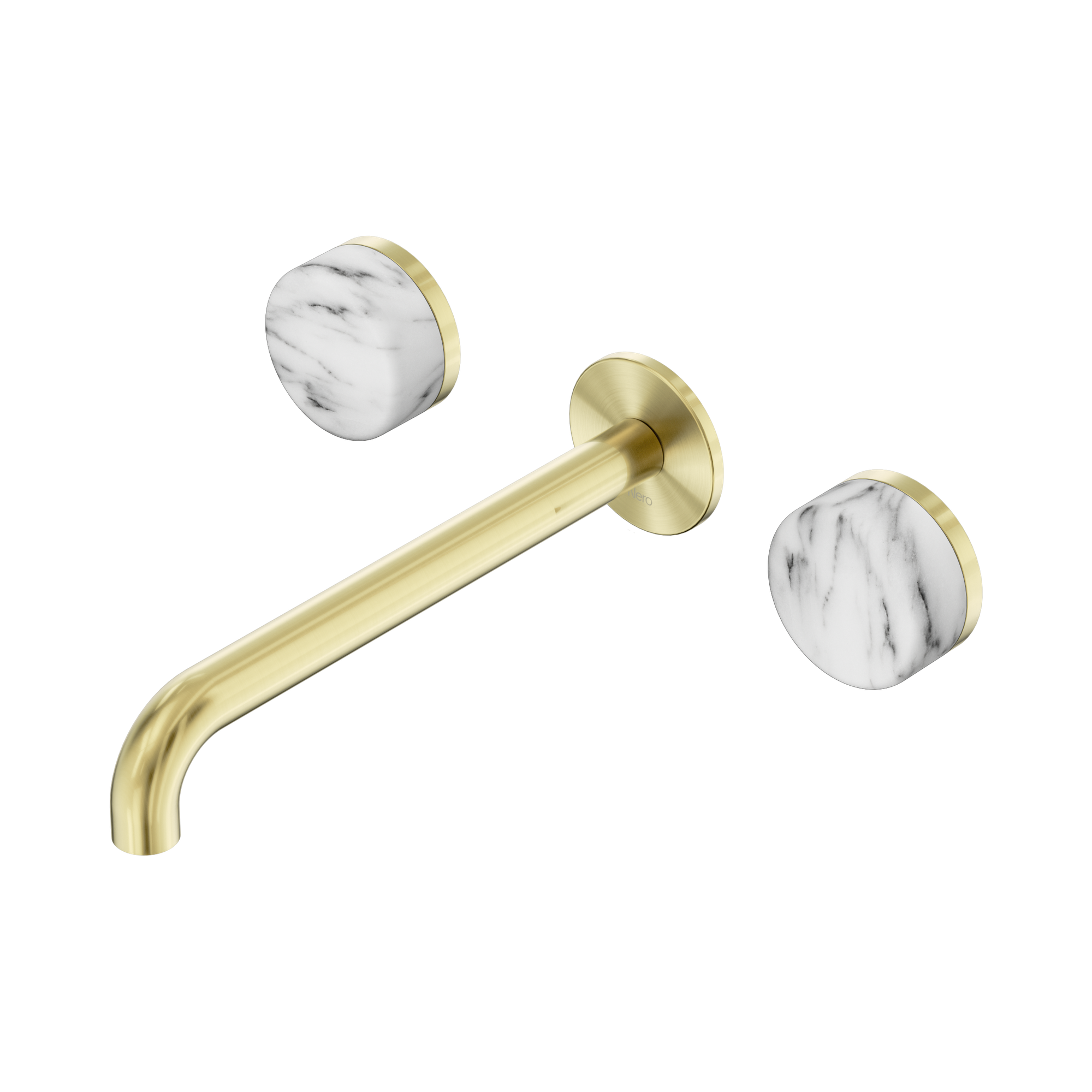 Nero Serenity Wall Basin Set 220mm Spout With Arabescato Corchia Handle, Brushed Gold