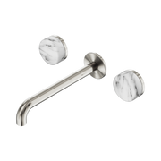 Nero Serenity Wall Basin Set 220mm Spout With Arabescato Corchia Handle, Brushed Nickel