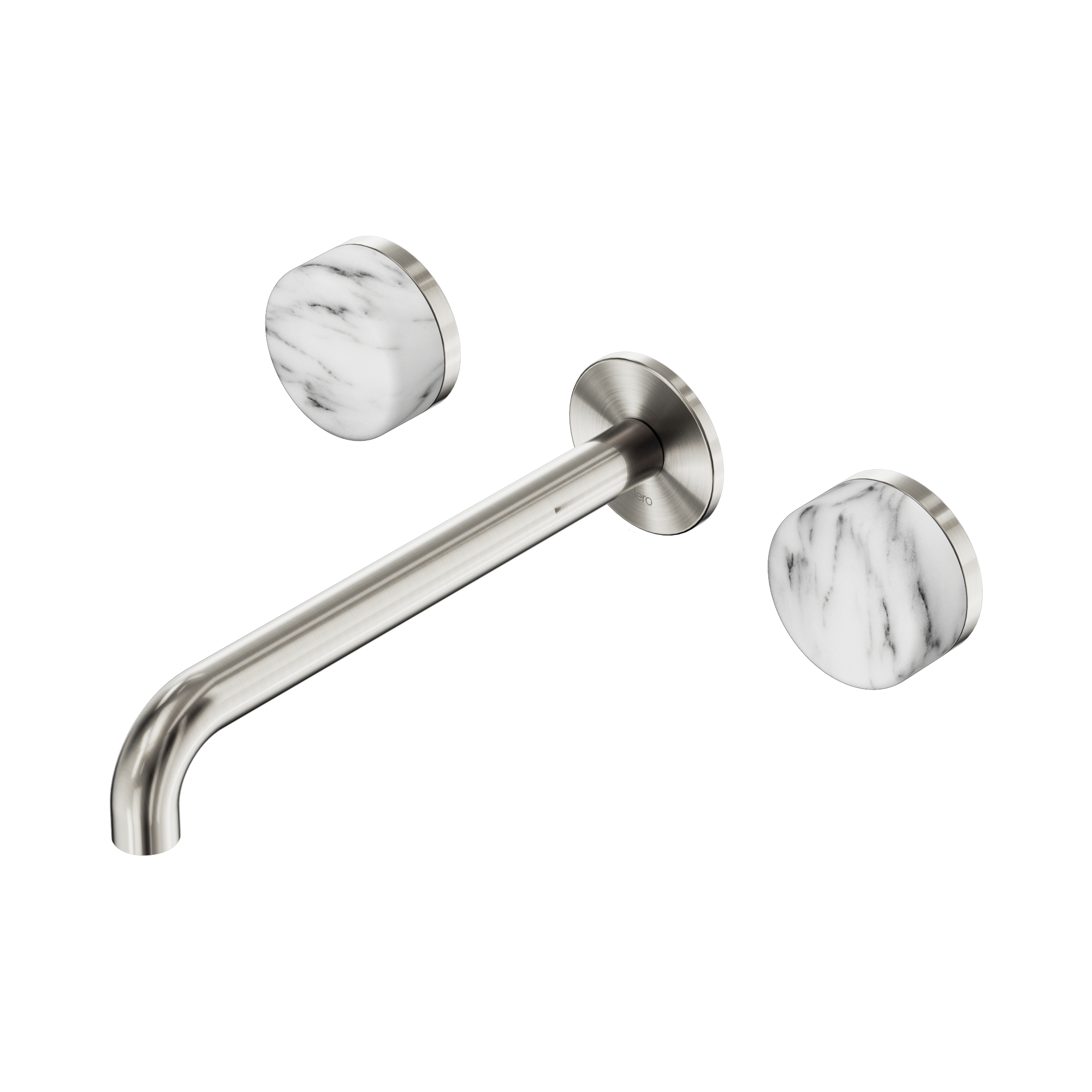Nero Serenity Wall Basin Set 220mm Spout With Arabescato Corchia Handle, Brushed Nickel