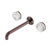 Nero Serenity Wall Basin Set 220mm Spout With Arabescato Corchia Handle, Brushed Bronze