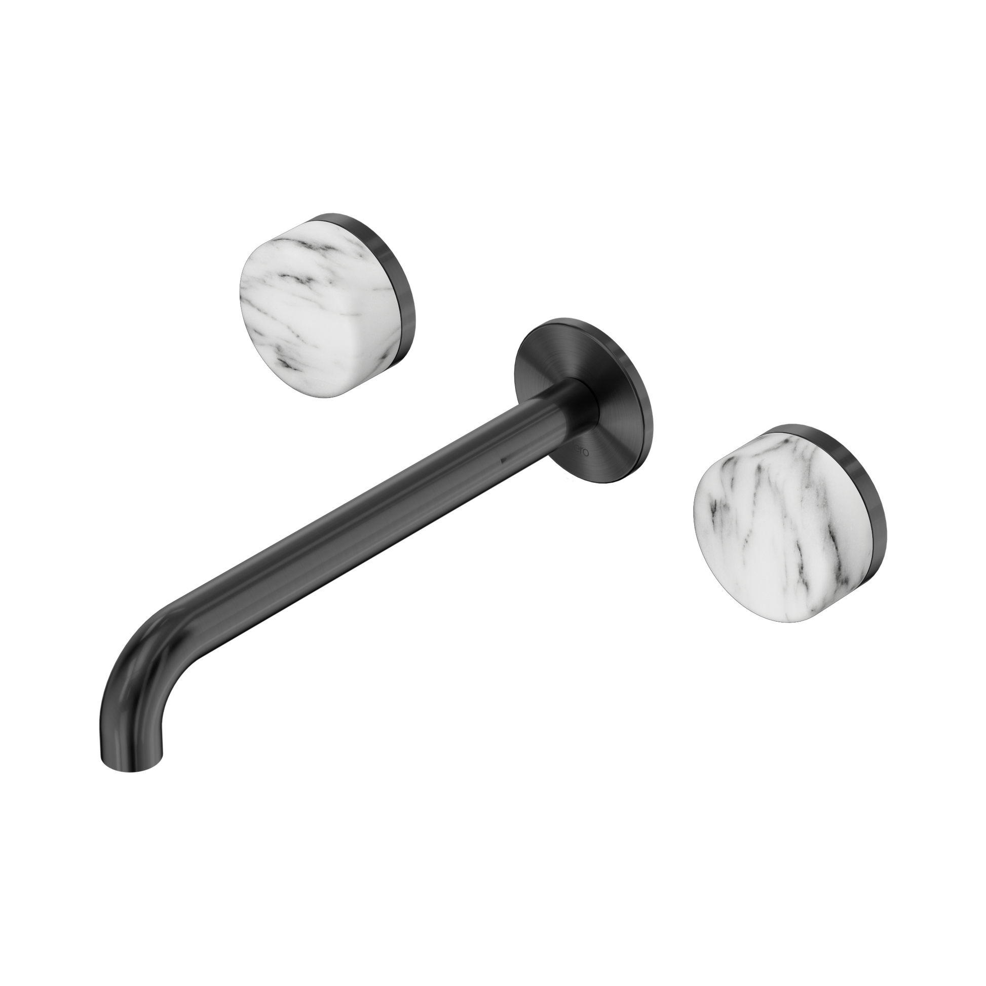 Nero Serenity Wall Basin Set 220mm Spout With Arabescato Corchia Handle, Gun Metal