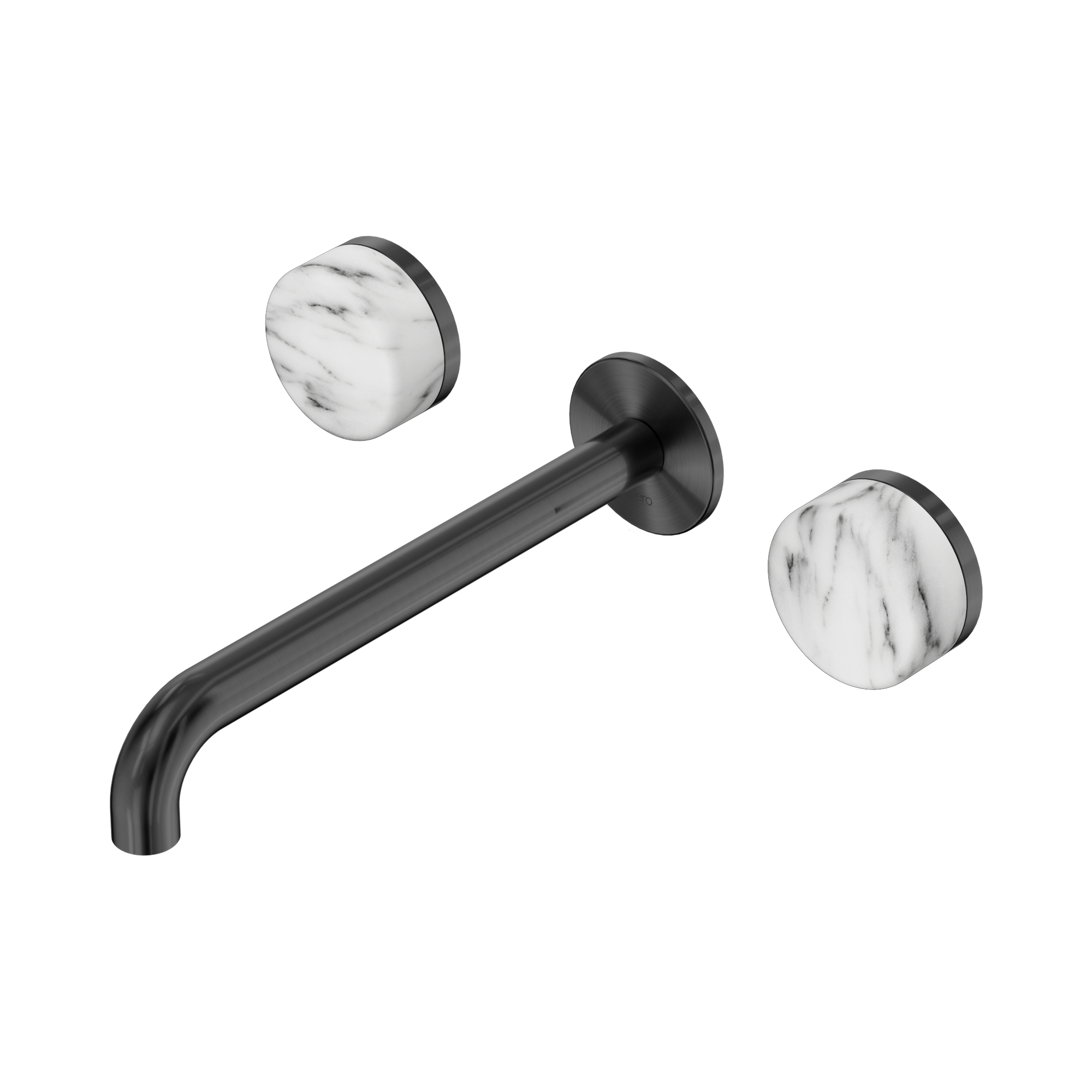 Nero Serenity Wall Basin Set 220mm Spout With Arabescato Corchia Handle, Gun Metal
