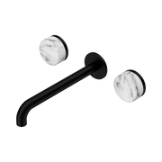 Nero Serenity Wall Basin Set 220mm Spout With Arabescato Corchia Handle, Matte Black