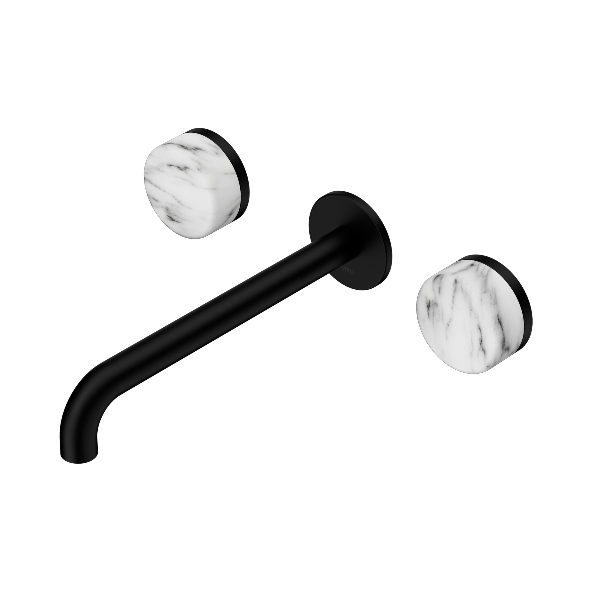 Nero Serenity Wall Basin Set 220mm Spout With Arabescato Corchia Handle, Matte Black
