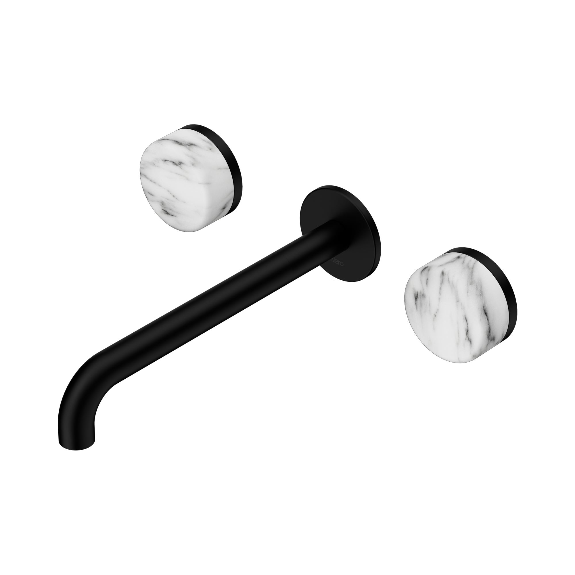 Nero Serenity Wall Basin Set 220mm Spout With Arabescato Corchia Handle, Matte Black
