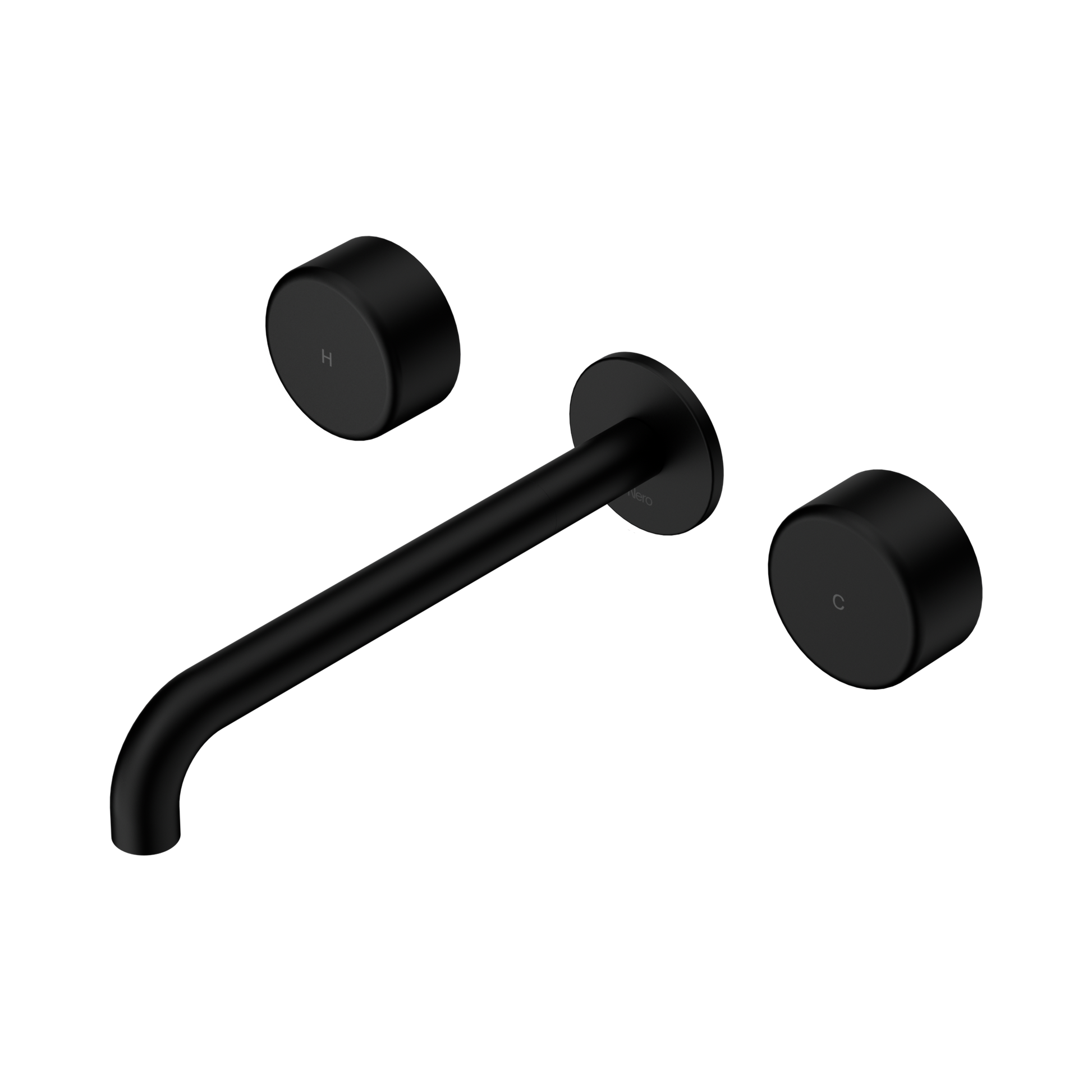 Nero Serenity Wall Basin Set 220mm Spout With Metal Handle, Matte Black