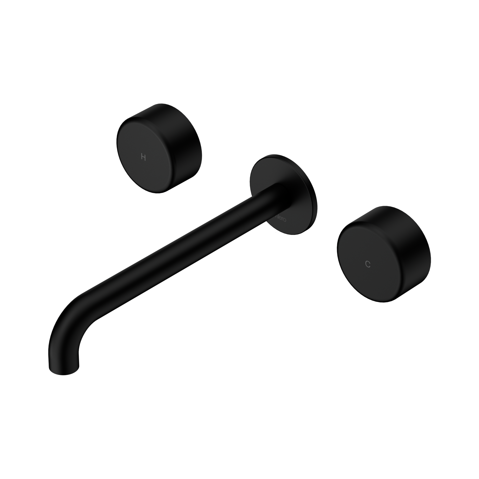 Nero Serenity Wall Basin Set 220mm Spout With Metal Handle, Matte Black