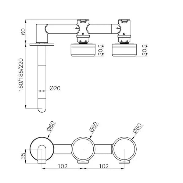 Nero Serenity Wall Basin Set 160mm Offset Spout With Verde Alpi Handle