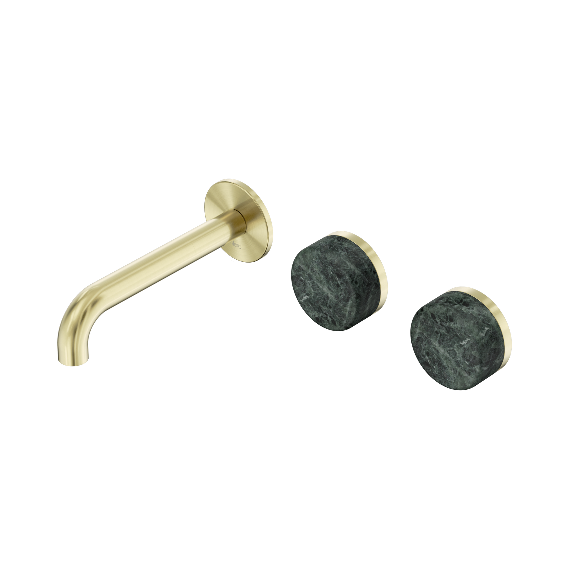 Nero Serenity Wall Basin Set 160mm Offset Spout With Verde Alpi Handle, Brushed Gold