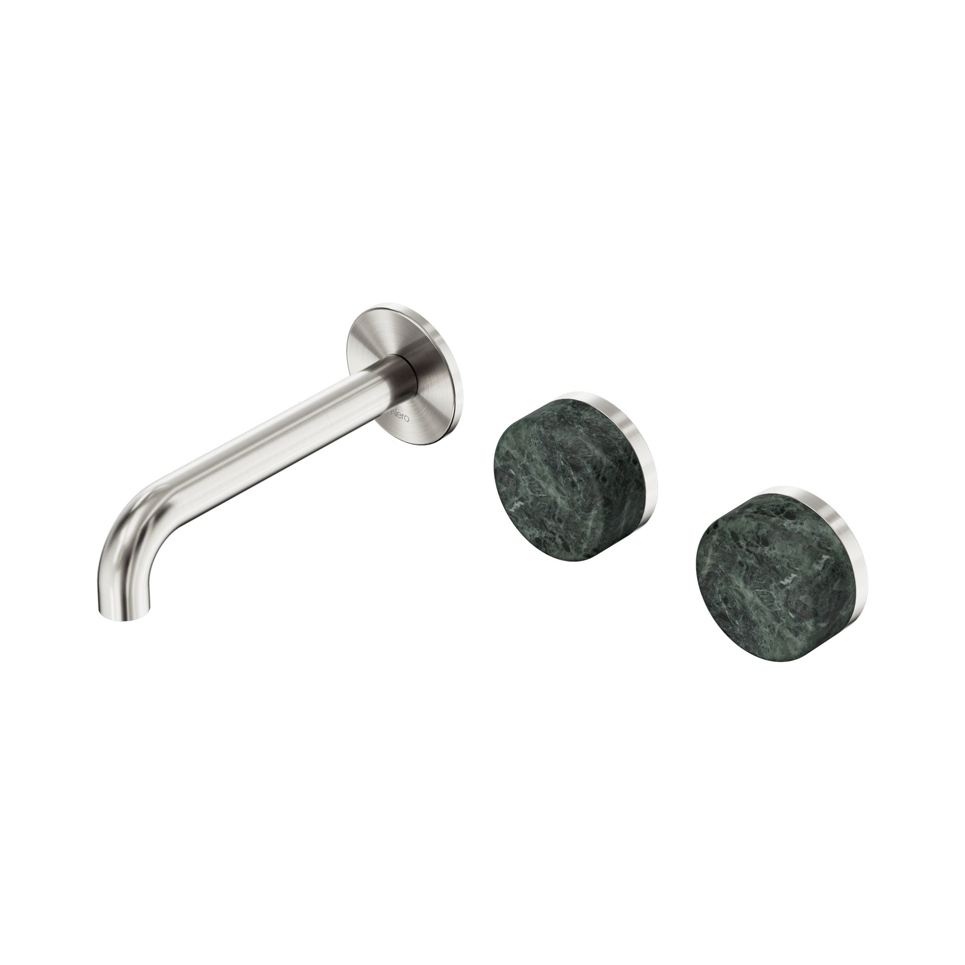 Nero Serenity Wall Basin Set 160mm Offset Spout With Verde Alpi Handle, Brushed Nickel