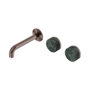 Nero Serenity Wall Basin Set 160mm Offset Spout With Verde Alpi Handle, Brushed Bronze