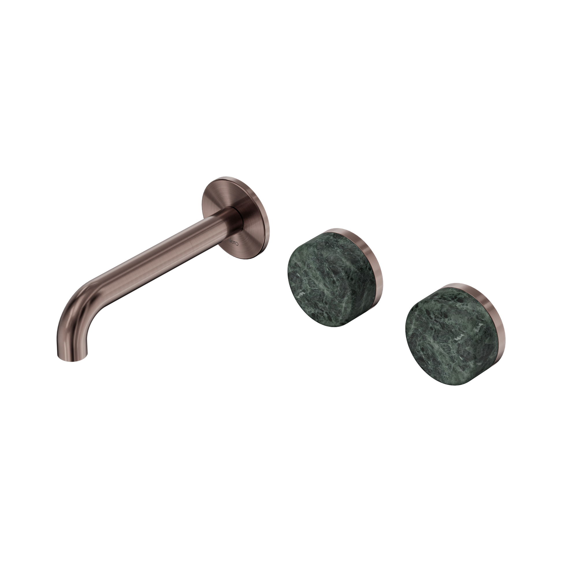 Nero Serenity Wall Basin Set 160mm Offset Spout With Verde Alpi Handle, Brushed Bronze