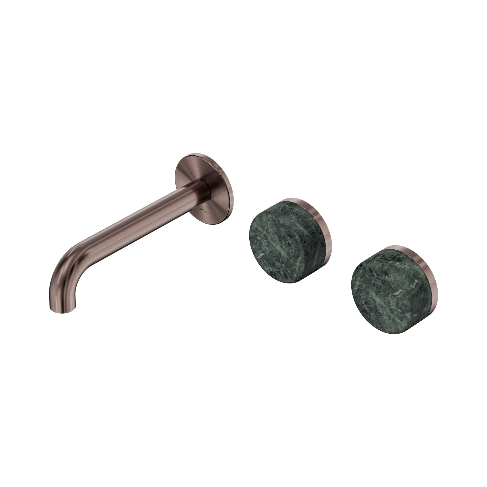 Nero Serenity Wall Basin Set 160mm Offset Spout With Verde Alpi Handle, Brushed Bronze