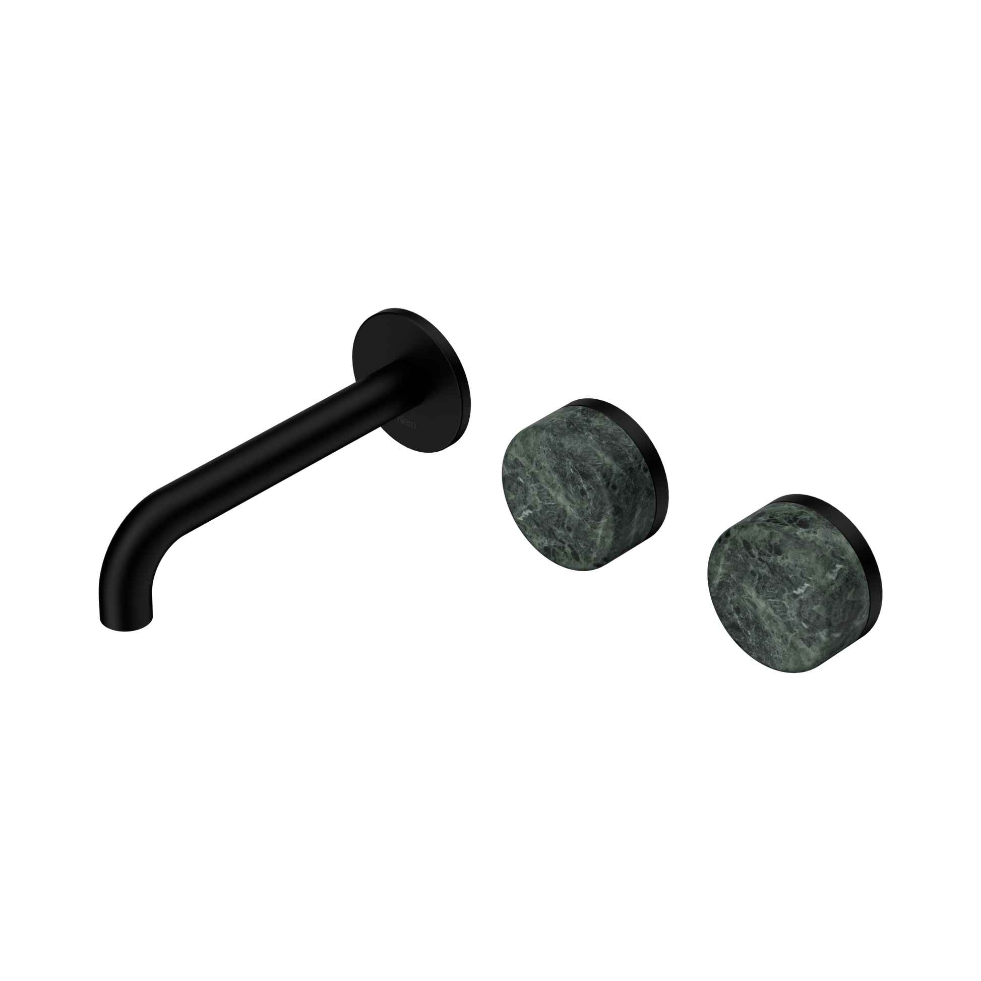 Nero Serenity Wall Basin Set 160mm Offset Spout With Verde Alpi Handle, Matte Black
