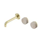 Nero Serenity Wall Basin Set 160mm Offset Spout With Rome Travertine Handle, Brushed Gold