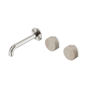 Nero Serenity Wall Basin Set 160mm Offset Spout With Rome Travertine Handle, Brushed Nickel