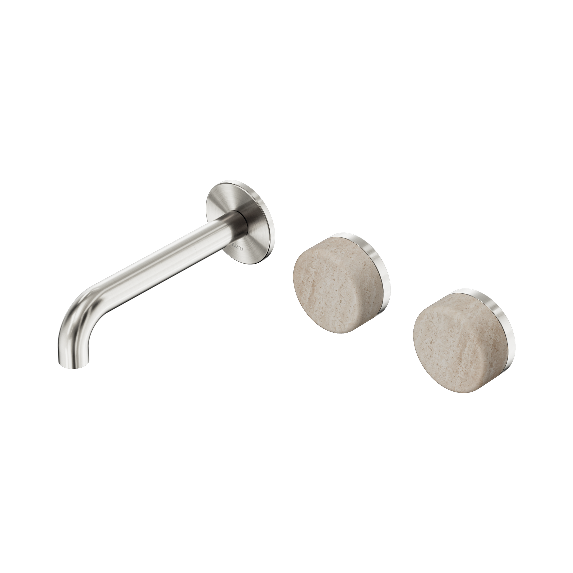 Nero Serenity Wall Basin Set 160mm Offset Spout With Rome Travertine Handle, Brushed Nickel