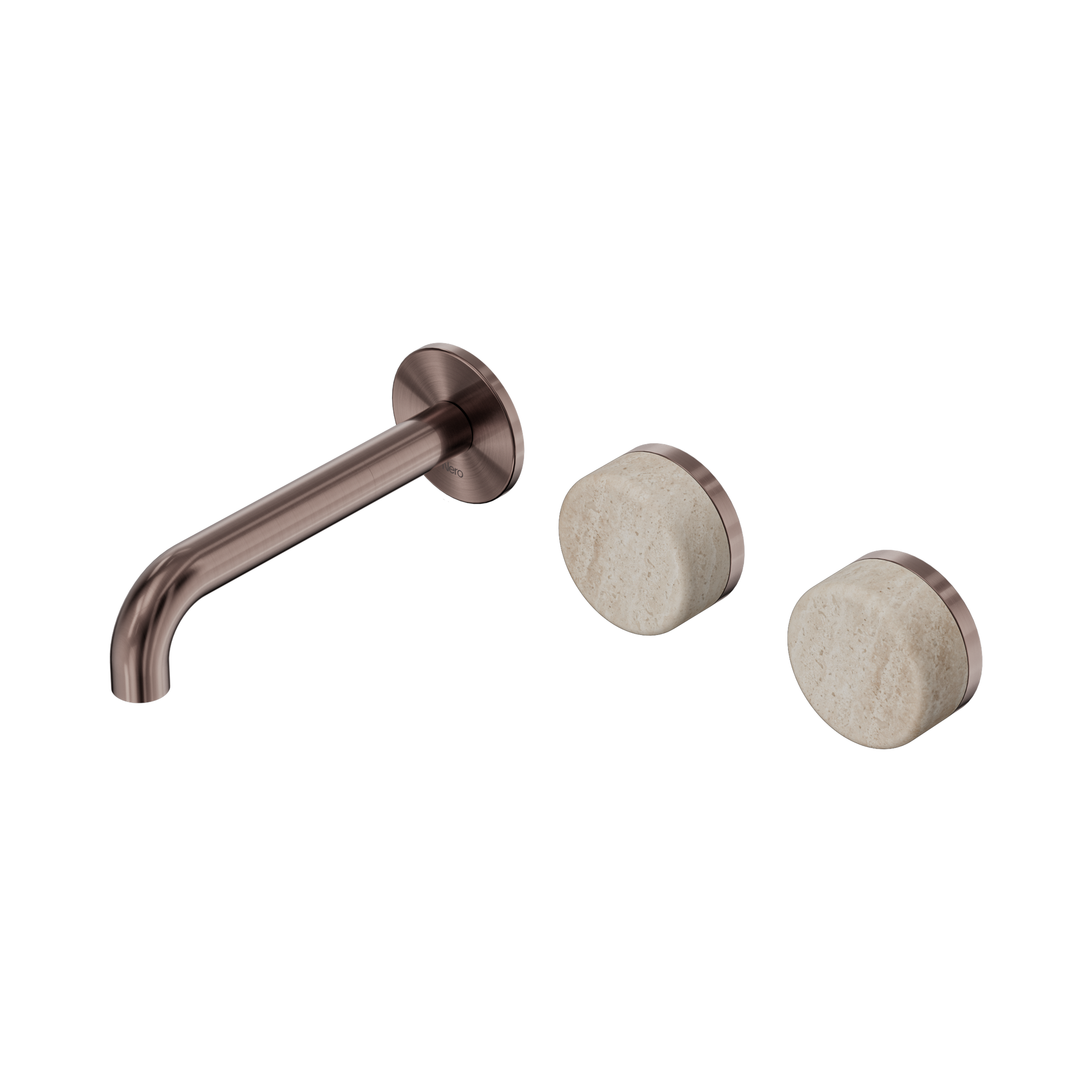 Nero Serenity Wall Basin Set 160mm Offset Spout With Rome Travertine Handle, Brushed Bronze