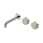 Nero Serenity Wall Basin Set 160mm Offset Spout With Rome Travertine Handle, Chrome