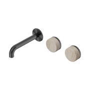 Nero Serenity Wall Basin Set 160mm Offset Spout With Rome Travertine Handle, Gun Metal