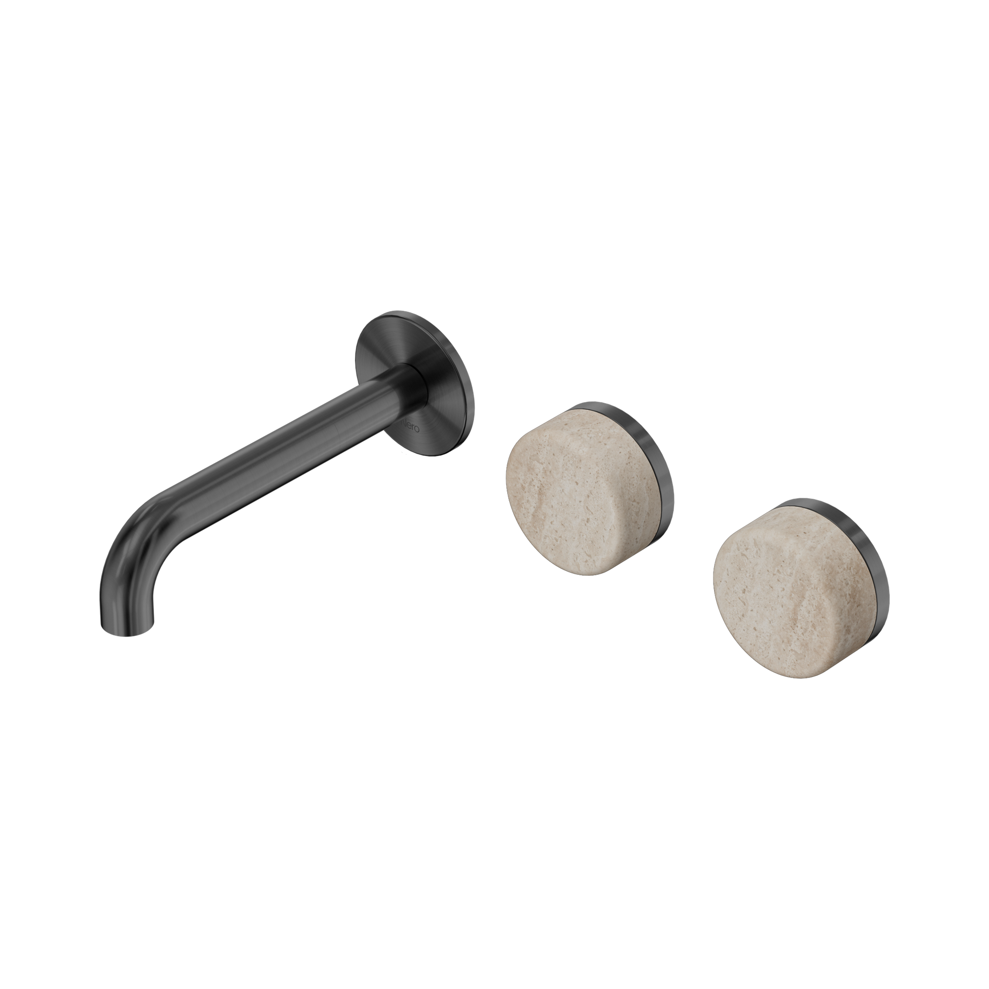 Nero Serenity Wall Basin Set 160mm Offset Spout With Rome Travertine Handle, Gun Metal