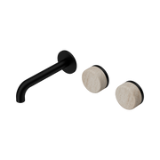 Nero Serenity Wall Basin Set 160mm Offset Spout With Rome Travertine Handle, Matte Black
