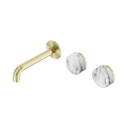 Nero Serenity Wall Basin Set 160mm Offset Spout With Arabescato Corchia Handle, Brushed Gold