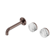 Nero Serenity Wall Basin Set 160mm Offset Spout With Arabescato Corchia Handle, Brushed Bronze