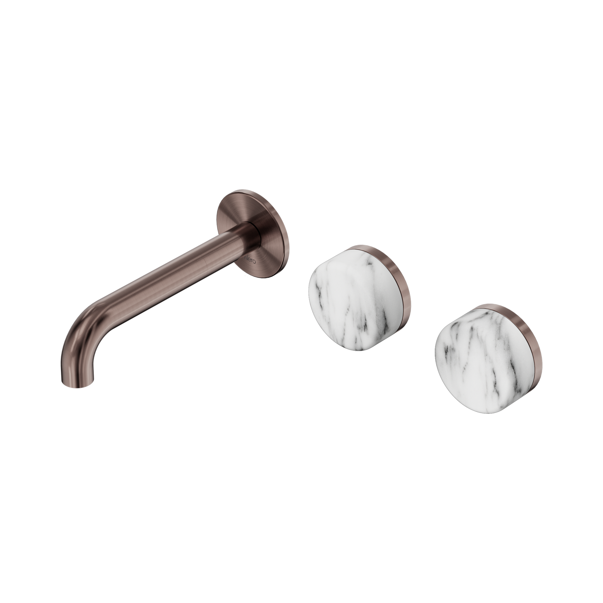 Nero Serenity Wall Basin Set 160mm Offset Spout With Arabescato Corchia Handle, Brushed Bronze